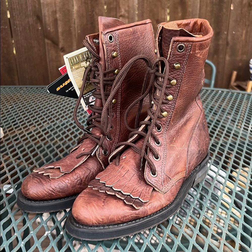 Boulet Brown Leather Lace Up Rodeo Western Cowgirl Fall Boots 6.5 C Canadian
